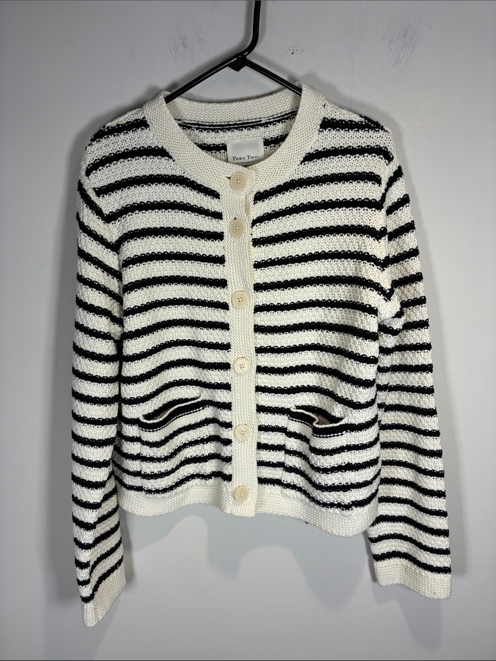Part Two Copenhagen Striped Cotton Knit Cardigan Sweater XL - Picture 2 of 8